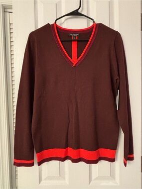 Liverpool V-Neck Men’s Sweater in Brown with Red Trim NWT Sz Small